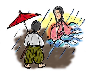 雷鳴轟く豪雨の中現れた玉袖